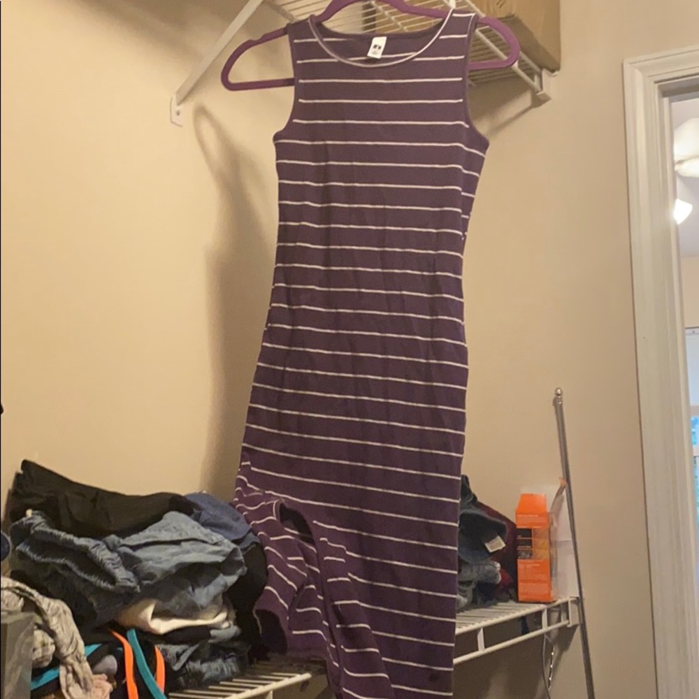 Long purple and white strip dress